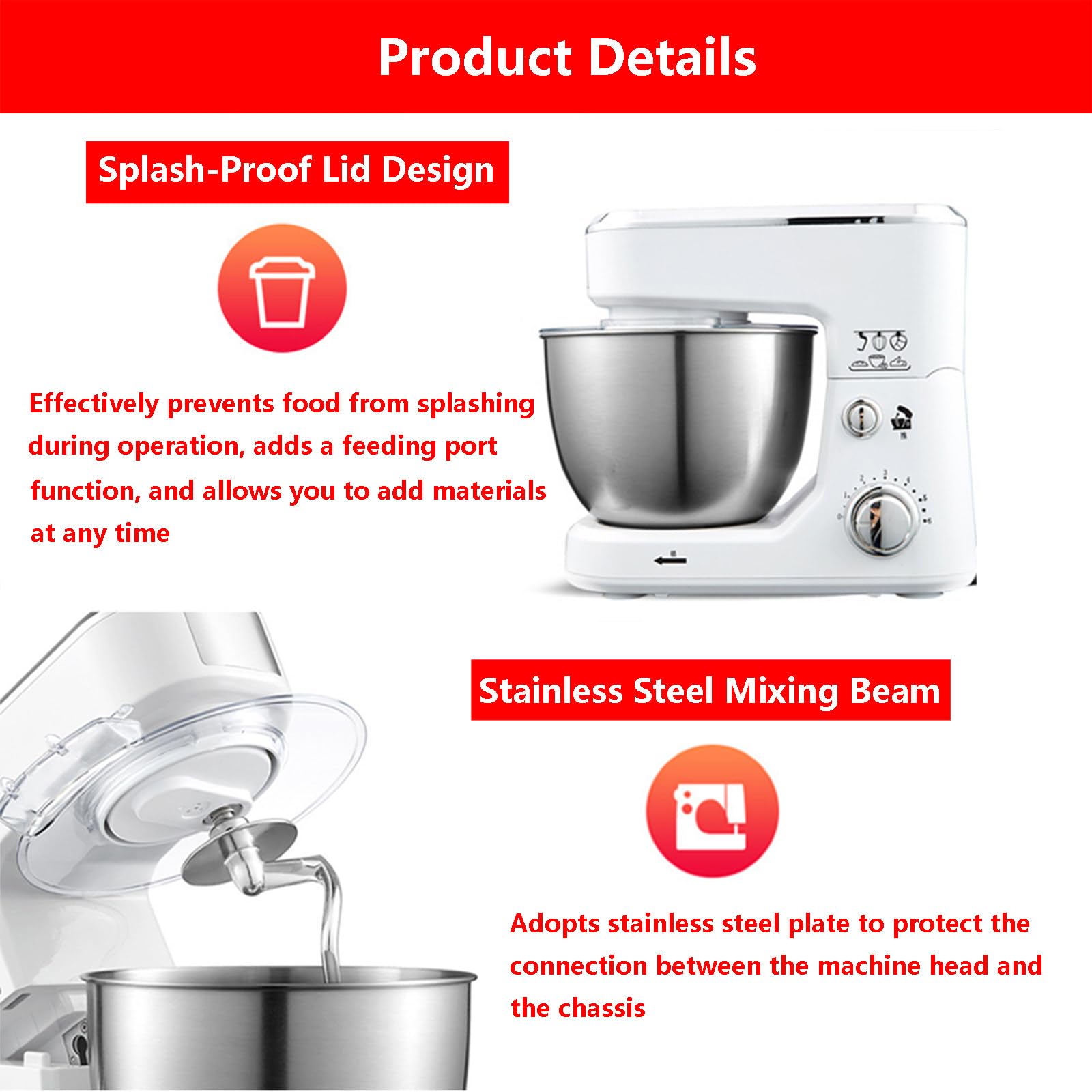 Impastatrice Elettrica da 600W / Impastatrice per Farina con Regolazione A 3 velocità/Robot da Cucina, capacità 5 L, Impastatrice per Farina Professionale per Uso Commerciale,Black