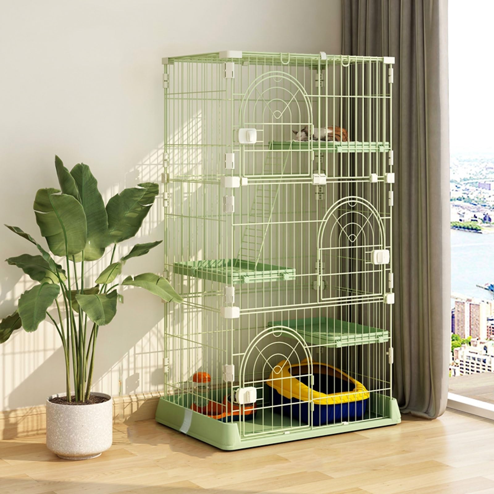 Cage chat avec litière intégrée en enclos modulable pour furet et rongeur