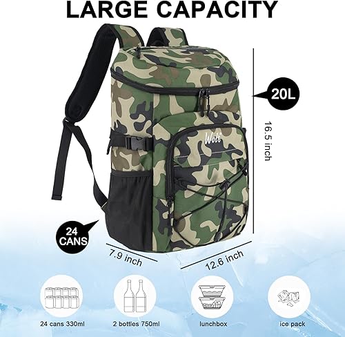 Miniatura 6 de WOLT Mochila enfriadora, 24 latas aisladas, a prueba de fugas, ligera y suave, enfriador de camping, enfriador de playa de gran capacidad, mochila