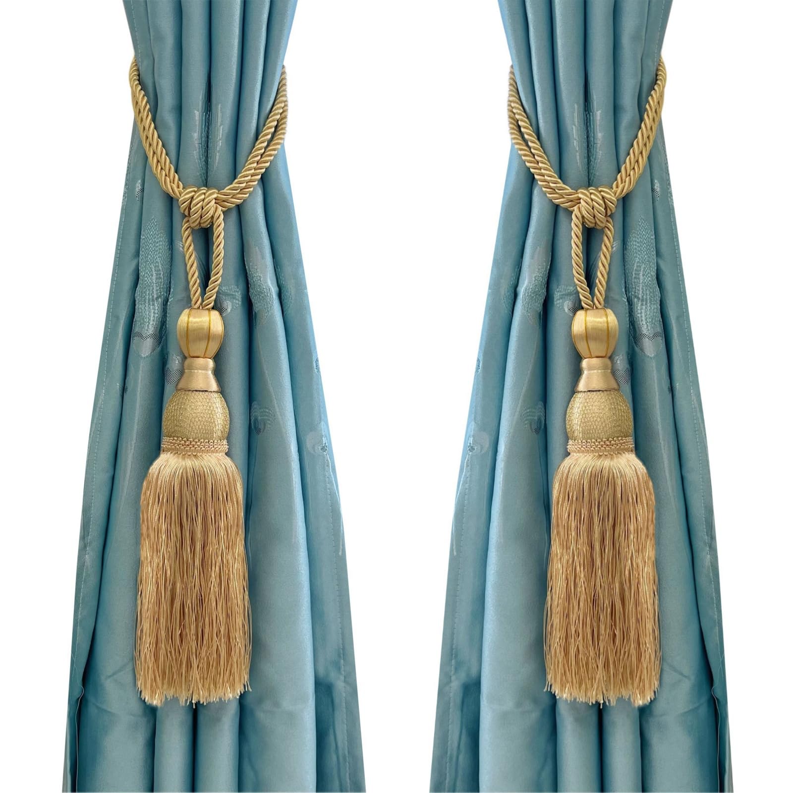 Selling Wonderful Curtain Holdbacks Curtains Tiebacks Home Decorative Braided Buckle Fastener Accessories Window Drapery Ball Tassels Tiebacks, Set of 2(Gold)