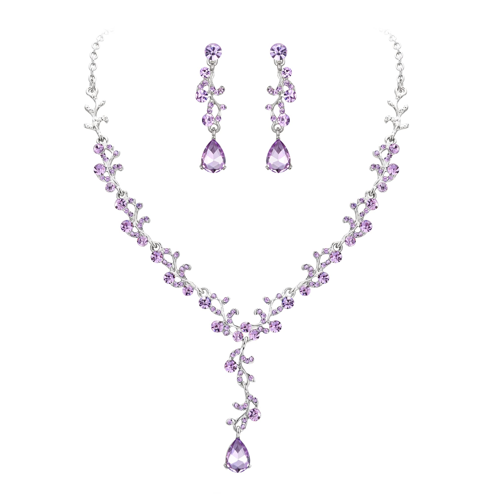 Clearine Juegos de Joyas de Mujer Boda Nupcial Hoja Lágrima Cristal Collar Pendiente Conjunto Filigrana Joyería Conjunto