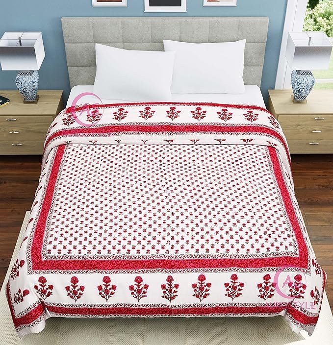 Image of EMIOUR 400 TC Pure Cotton Soft Jaipuri AC Quilt /Razai /Rajai Floral Print,Jaipuri Razai Cotton Quilt for Winter,Lightwieght Jaipuri Razai (Design 12, Double Bed)