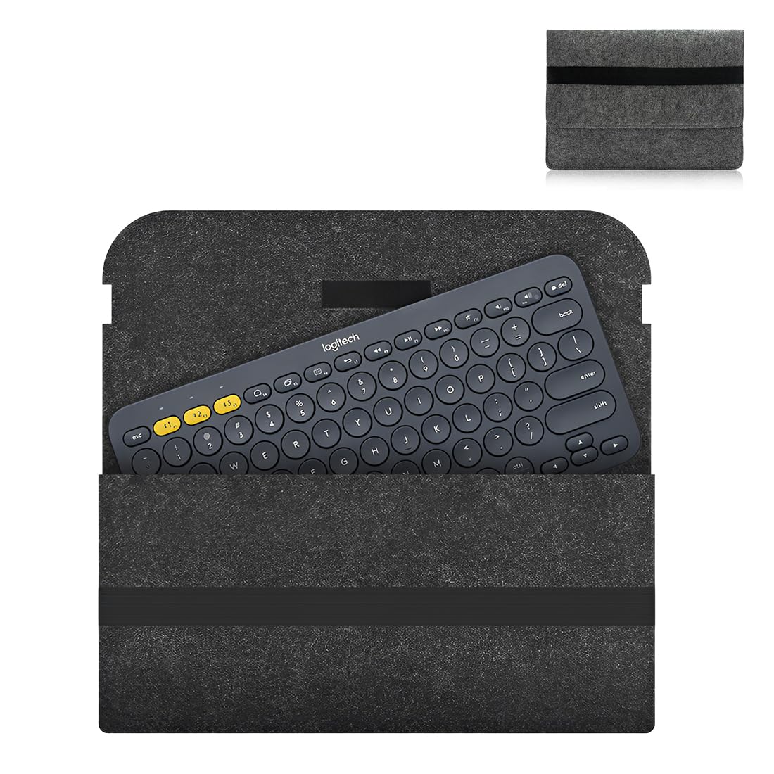 Housse en feutrine compatible avec Logitech K380 – Pochette de protection mince avec fermeture velcro – Étui clavier portable, doux et anti-poussière – Gris