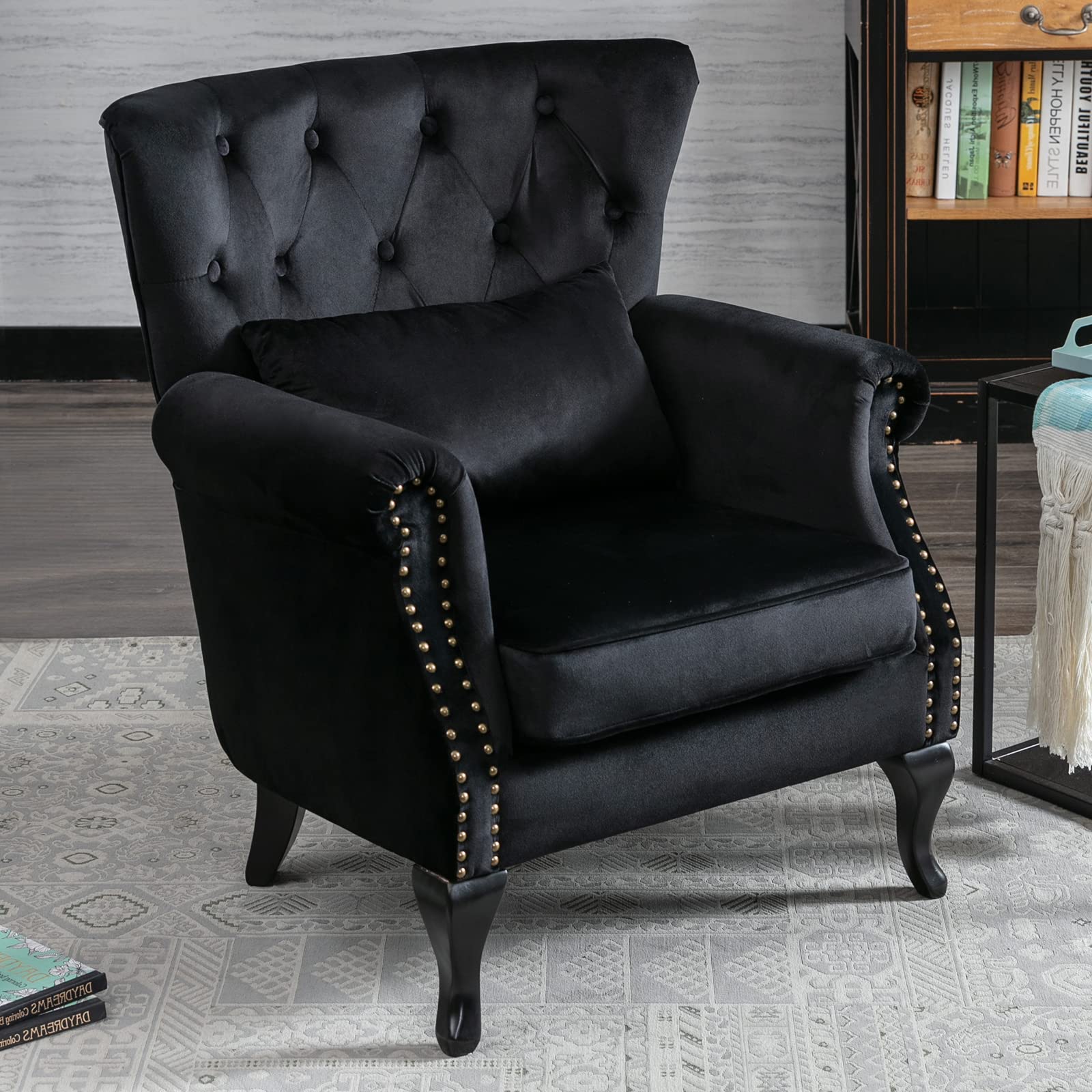 LZAREAL Accent Reading Arm Chairs for Living Room Bedroom, Midcentury Modern Comfy Corner Sofa Chair, Wingback Waiting Room Club Chair with Button