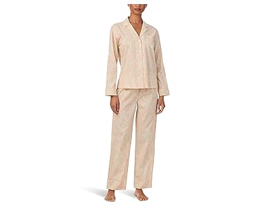 Lauren Ralph Lauren Woven Long Sleeve Notch Collar Long Pant Pajama Set Women