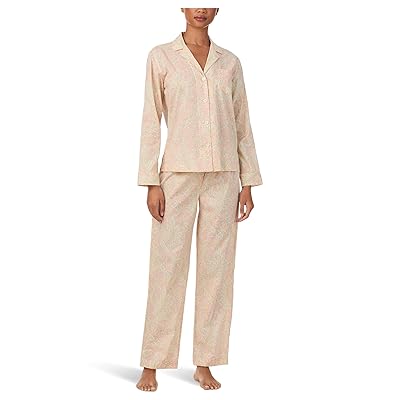 Lauren Ralph Lauren Woven Long Sleeve Notch Collar Long Pant Pajama Set Women