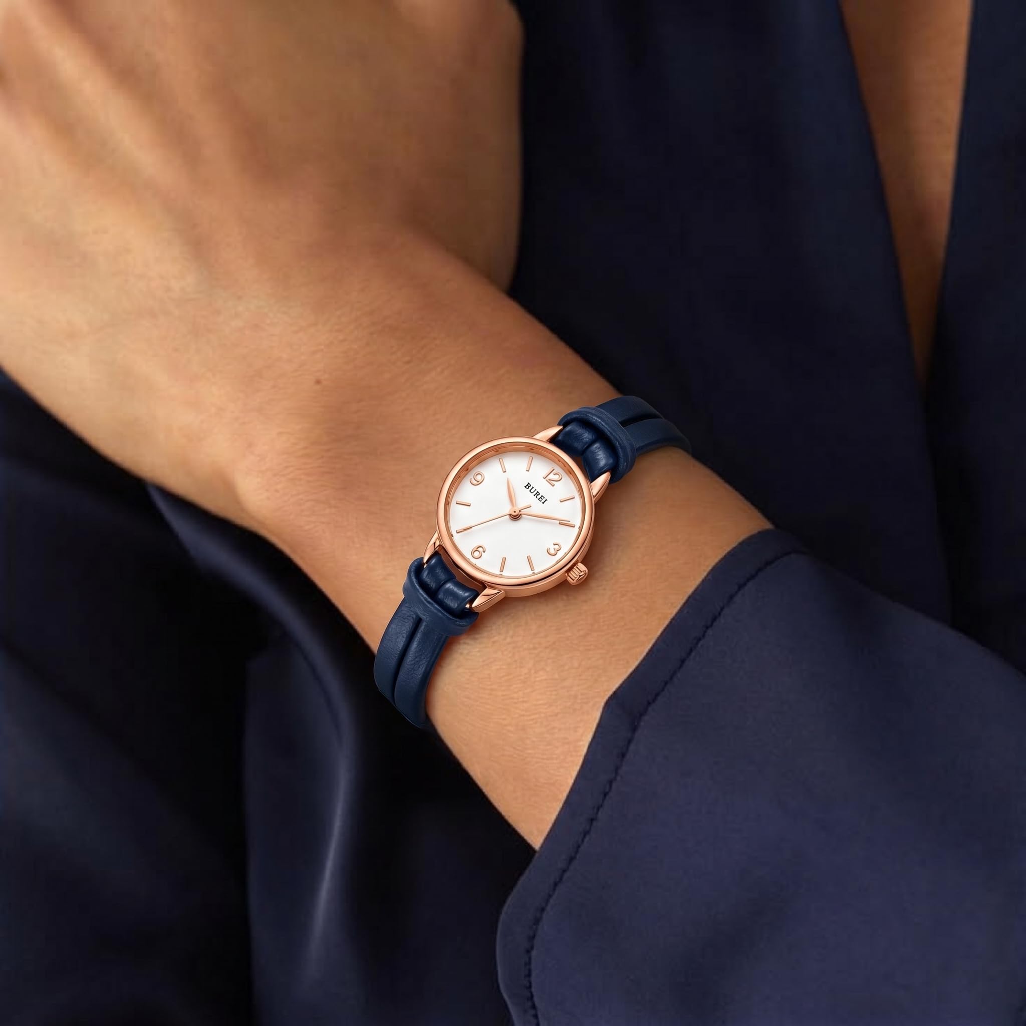 BUREI Orologi da donna in pelle nera orologio da donna moda semplice orologi eleganti analogico al quarzo orologio sottile braccialetto orologi da donna orologi da donna facile da leggere piccolo mini