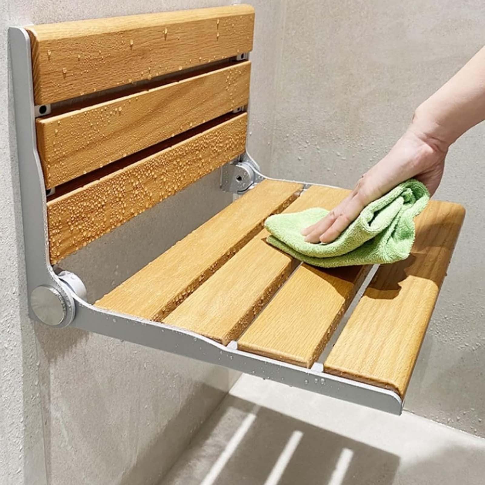 Asiento de ducha plegable montado en la pared, diseño que ahorra espacio, soporte de acero inoxidable, soporta hasta 440 libras, ideal para hogares, baños y pasillos