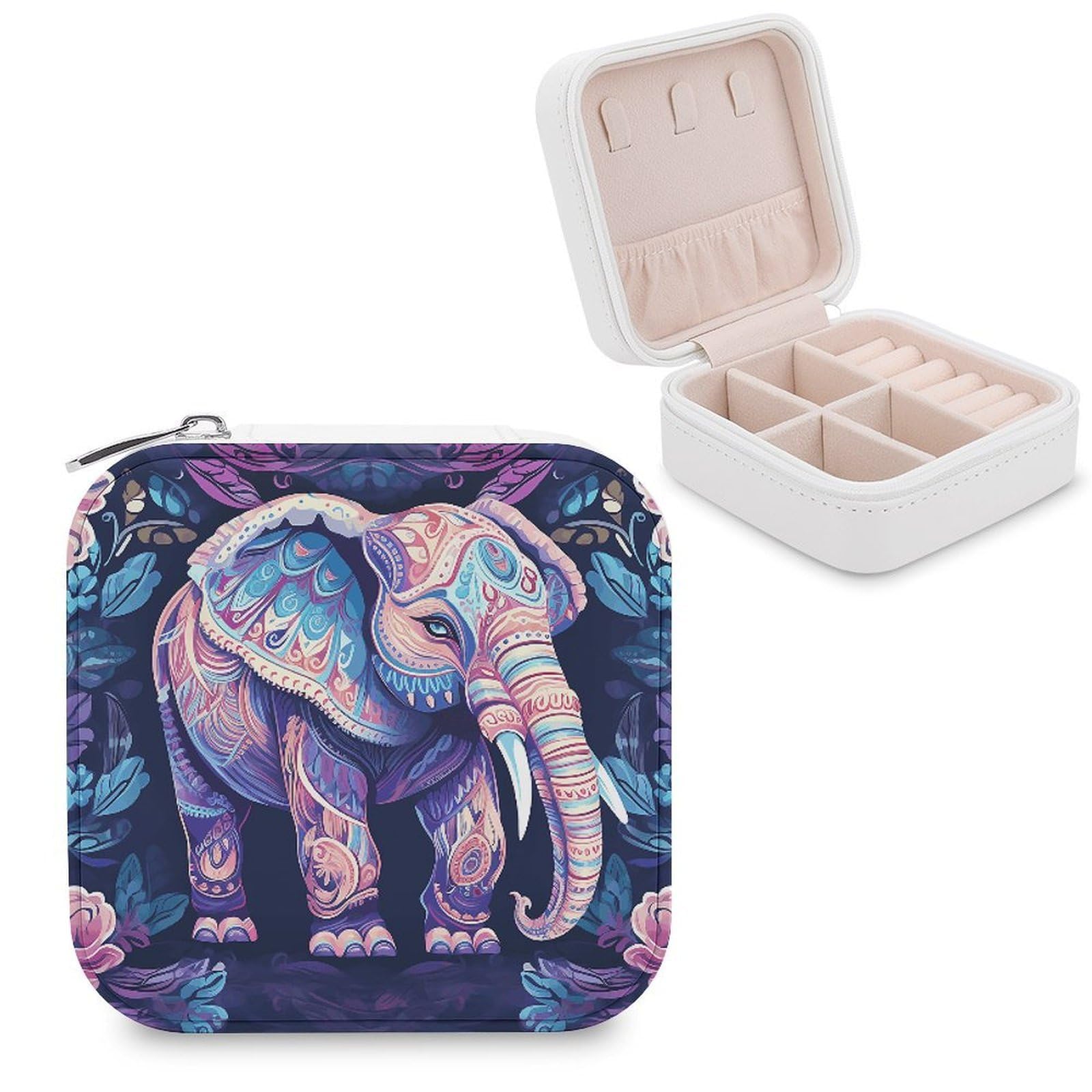 VstaDank Purple Elephant Travel Jewelry Case Small Portable Jewellry Organizer Box PU Leather Organizer Boxes Personalized Jewellery Storage Holder Gift for Womens Rings Earrings