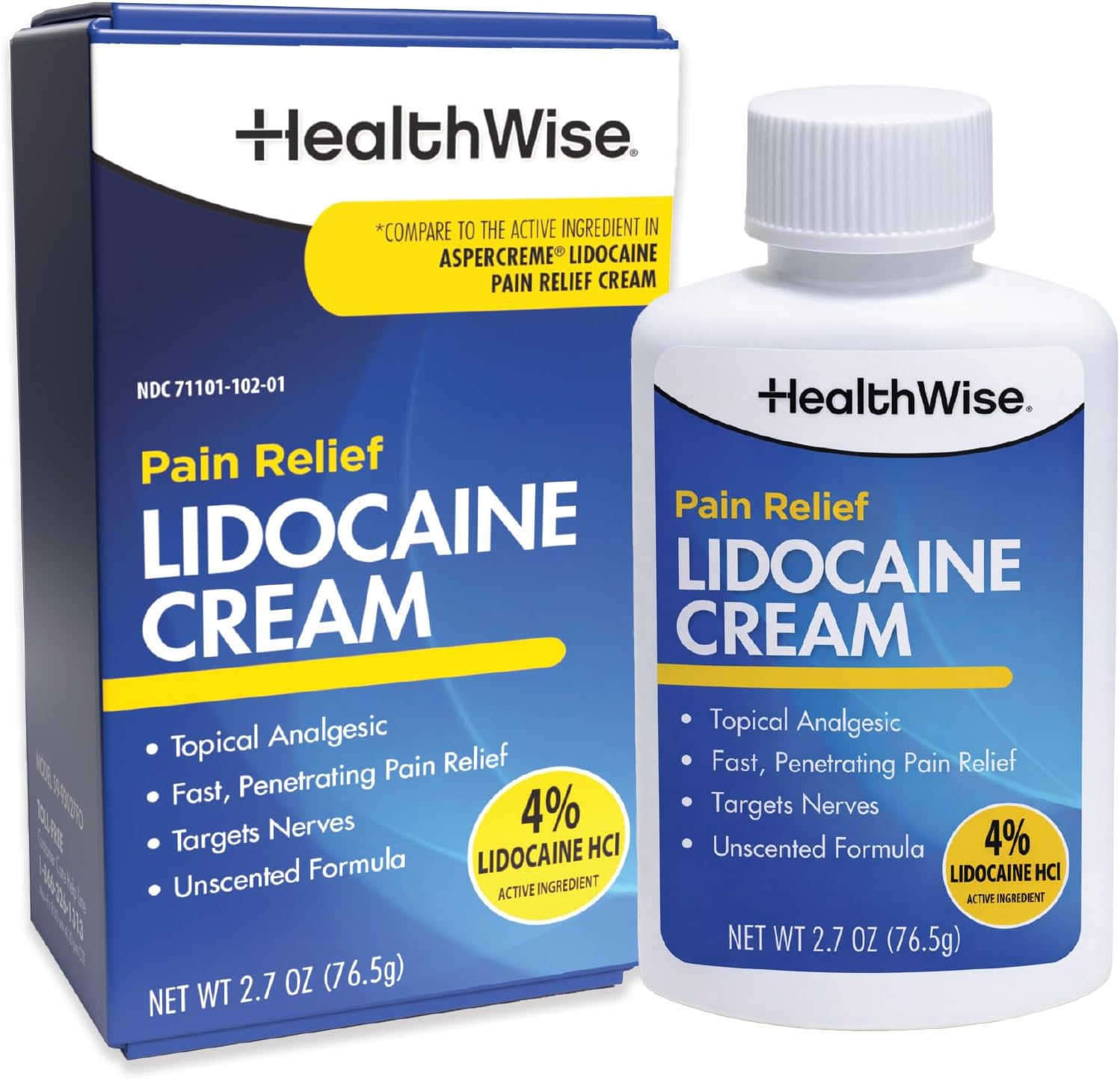 HealthWise Maximum OTC Strength Lidocaine Cream | Numbs Away Pain | Long-Lasting Relief | Non-Greasy | 2.7 Oz | Unscented Formula | Topical Anesthetic