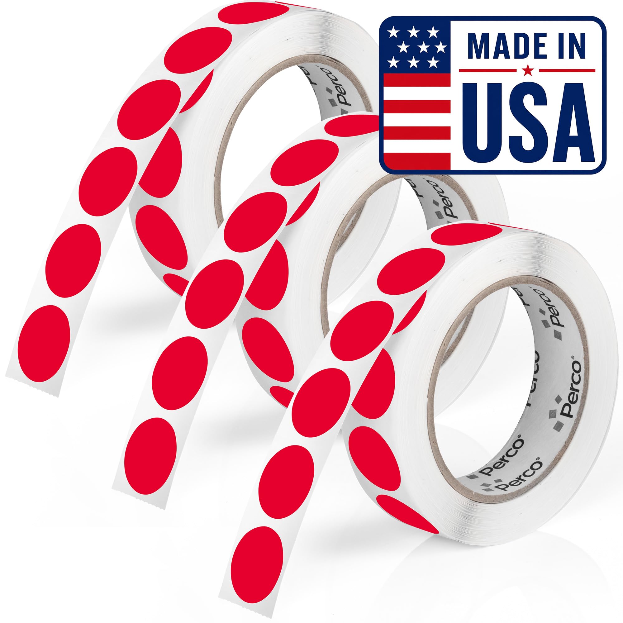 Perco Red Perforated Round Circle Dot Sticker 1-Inch Labels — 3 Rolls, 3,000 Stickers - Sale, Discount &amp; Urgent Labels for Pricing &amp; Alerts, Strong Adhesive - Made in USA