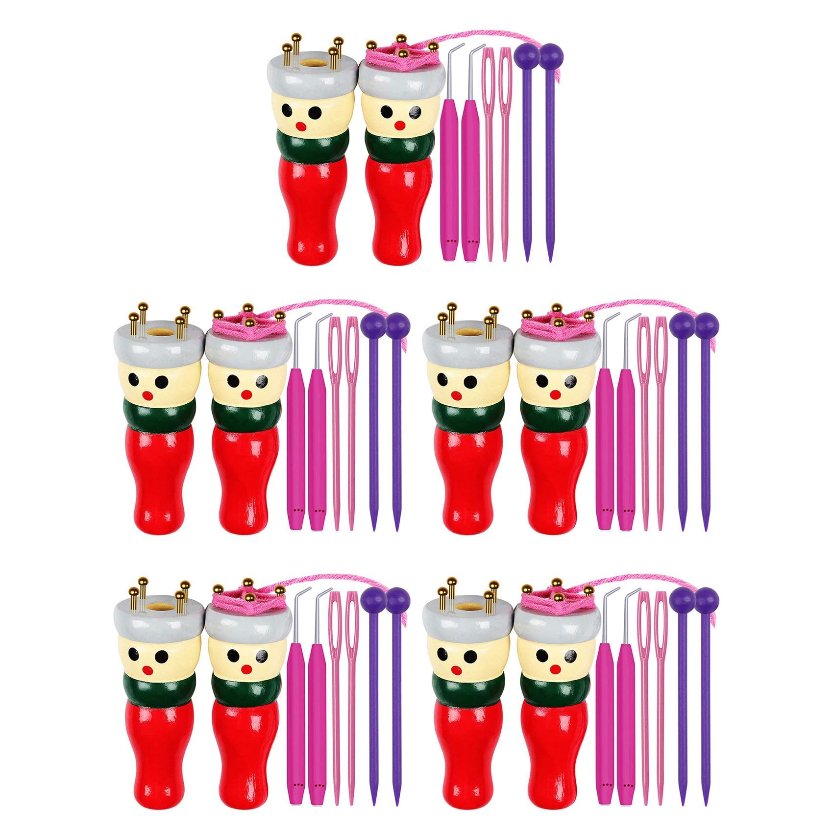 Hndhbfgrt French Knitter Tool 10 Pack, Wooden Knitting Set Spool Knitting Doll Knitting Toy for Making Bracelets, Etc