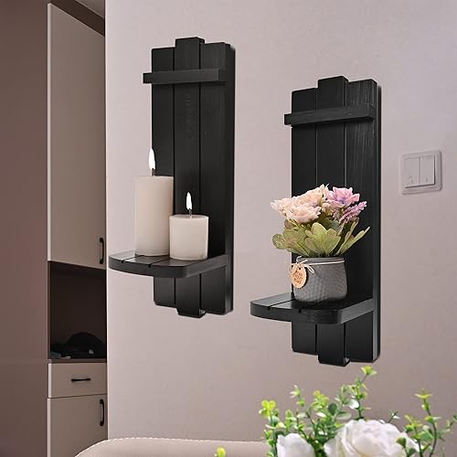 Miniatura 4 de Juego de 2 apliques de decoración de pared, portavelas de pared grande, decoración rústica de granja, arte de pared para el hogar, candelabros