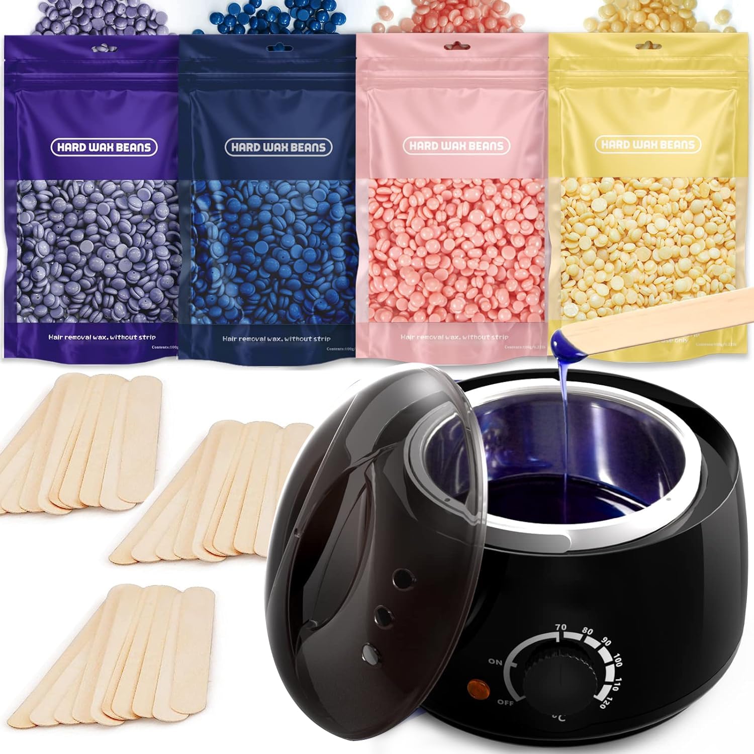 calentador de cera depilatoria maquina de cera caliente - Vinmall calentadores de cera calentador cera depilatoria 400g Depilatoria Cera,30 Espátulas para Todo Tipo Cabello,Cejas, Faciales, Bikini