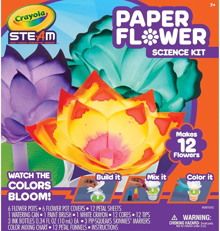 Crayola Paper Flower Science Kit, flores que cambian de color, regalo para niños de 7, 8, 9, 10 años