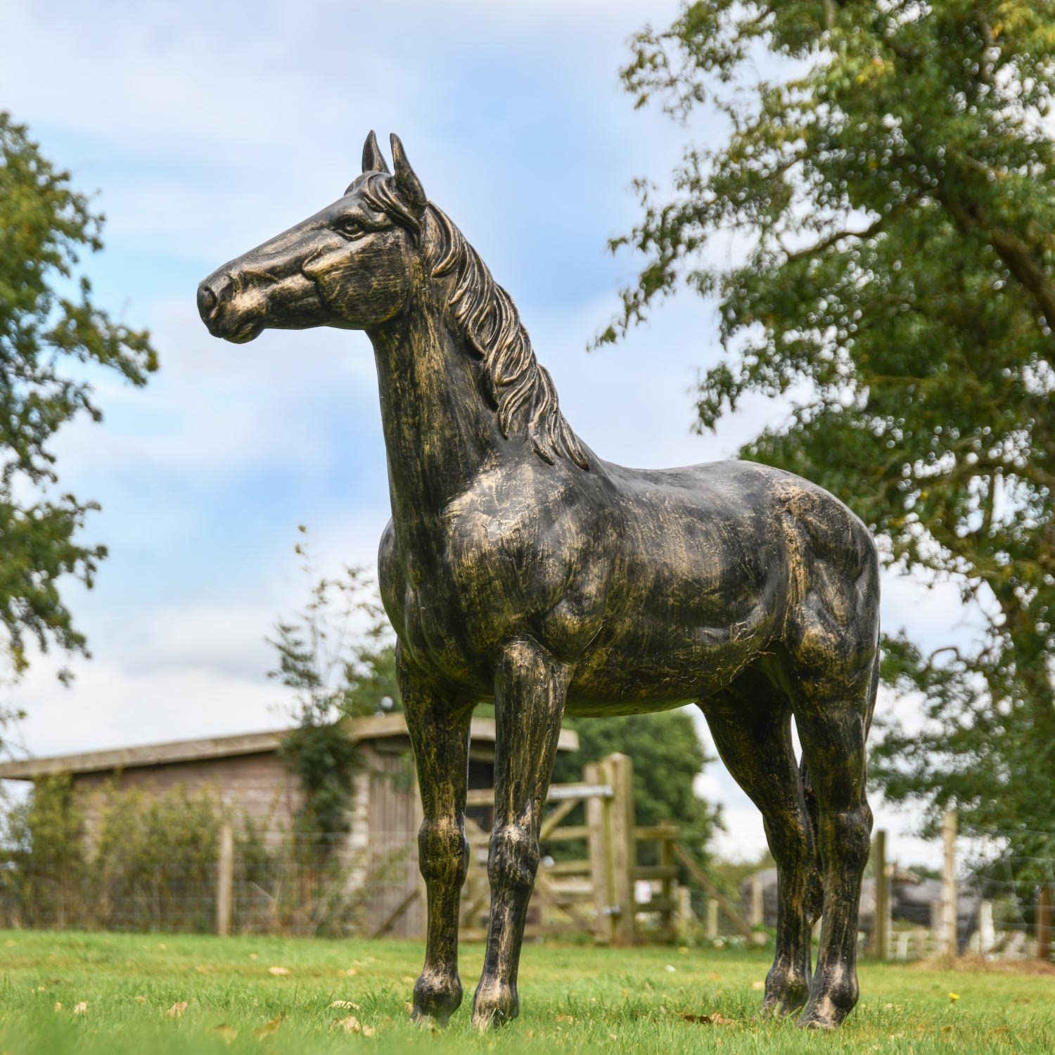 Black Country Metal Works Cast Aluminium Brushed Gold 'Lusitano' Horse Sculpture