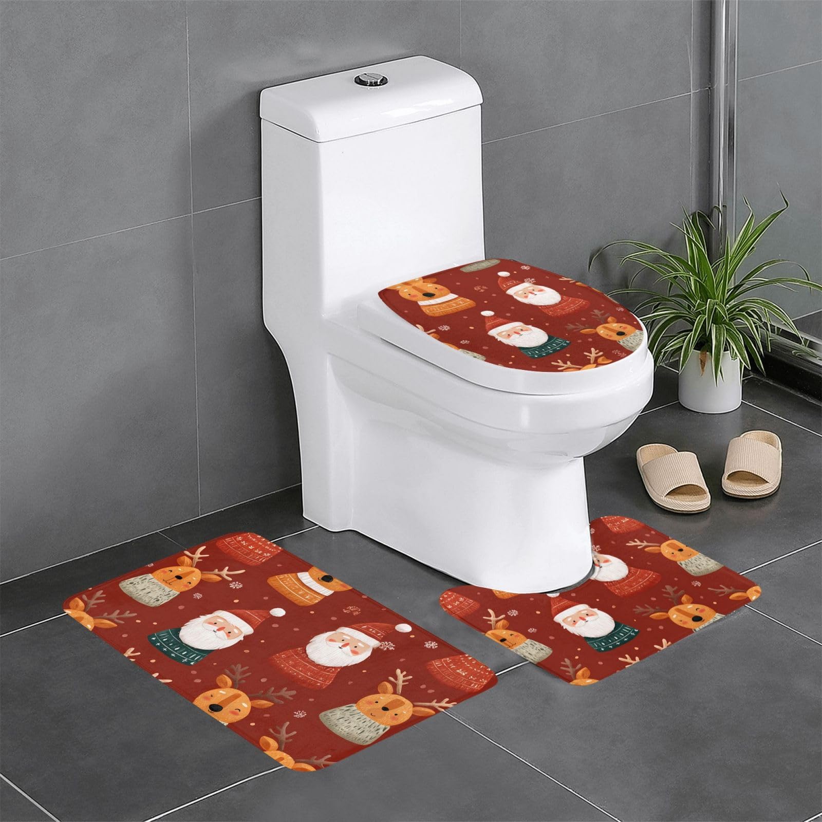 Tapis de salle de bain lot de 3 pièces textiles avec tapis contour WC et tapis ovale