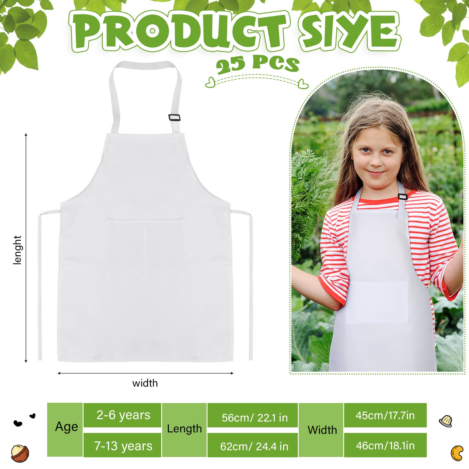Handepo Delantal de chef ajustable con bolsillo para niños, 25 unidades