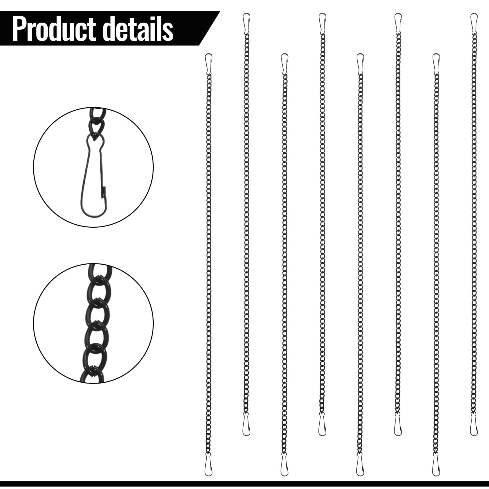 8 PCS Black Chain for Hanging Stained Glass 20 Inch Window Hang Chain to Hang Pictures with Hooks for Courtyards, Gardens, Outdoor Decoration, Walls, Decorative Art Chains — Amazon image 3