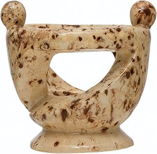 Bloomingville Stoneware Tealight Holder with Hand-in-Hand Figures, Reactive Glaze, 5'L x 5'W x 5'H