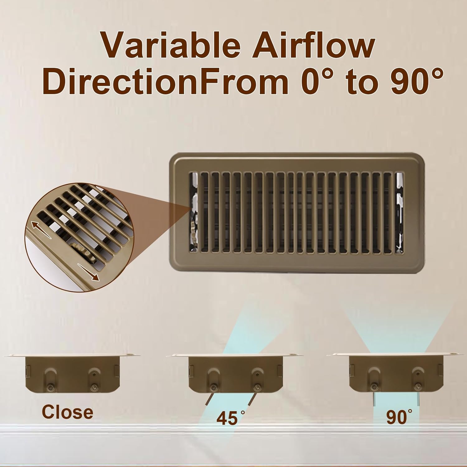 Floor Register 4x10 Inch,6 Pack Metal Floor Vents with Adjustable Louver,Sturdy Vent Covers for Home Office Mobile Home RV Floor,Walkable Floor Vent Covers for Living Room Bathroom,Brown