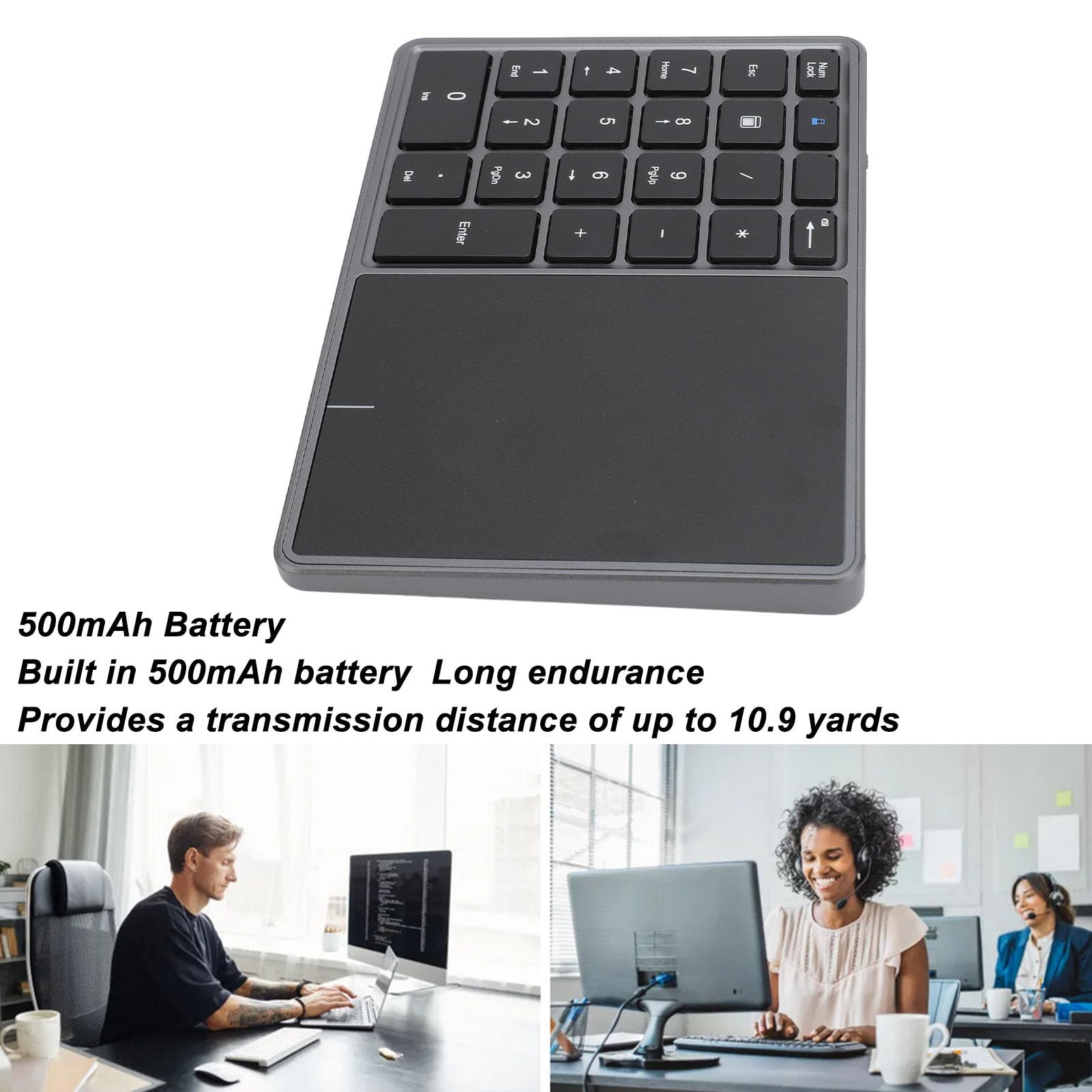 Pavé Numérique sans Fil, pavé Numérique sans Fil 22 Touches avec pavé Tactile, Clavier Numérique Bluetooth sans Fil 2,4 G pour Windows pour iOS pour Android pour OS X (Gris foncé)