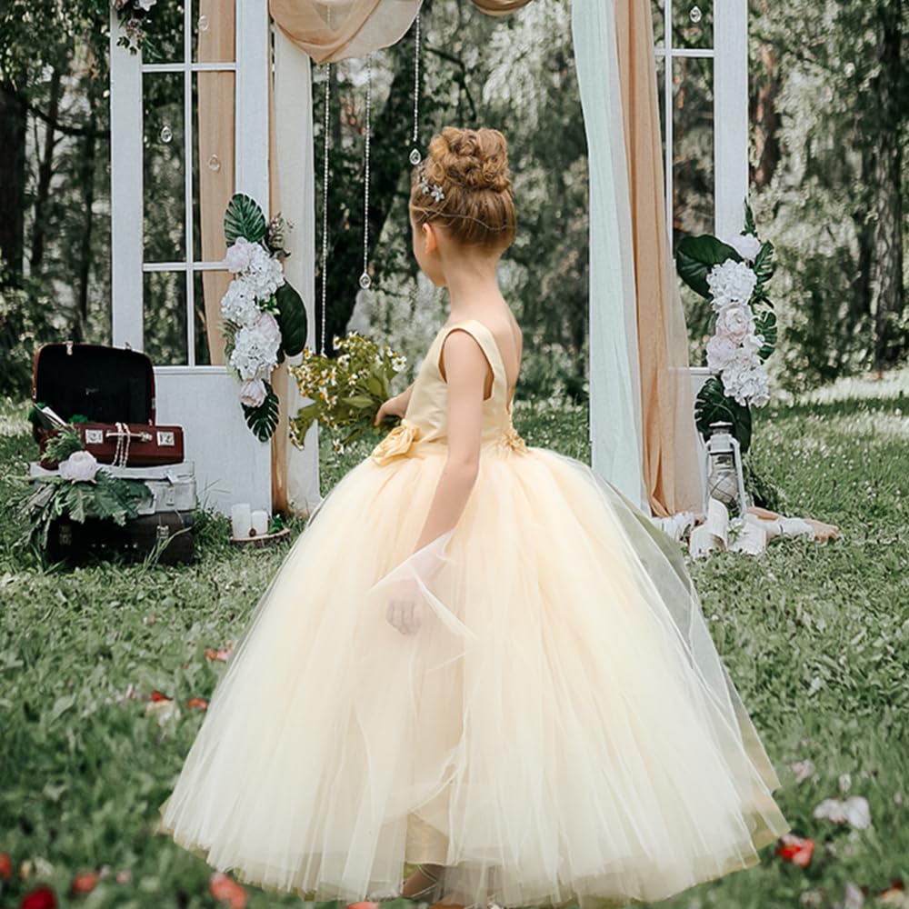 PLWEDDING Vestito da ragazza di fiori, per compleanno, tutù, pageant, in tulle, da principessa, per feste, matrimoni, bambini,
