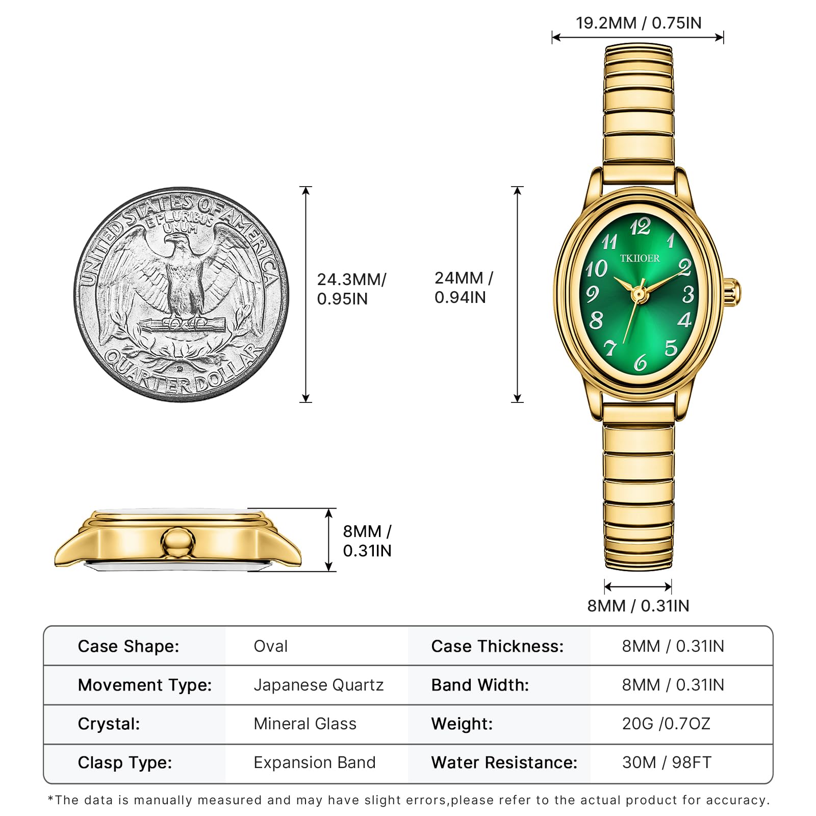 TKIIOER Orologio analogico da donna, quadrante analogico da donna, quadrante facile da leggere, cassa ovale, cinturino di espansione in acciaio inossidabile, orologio impermeabile
