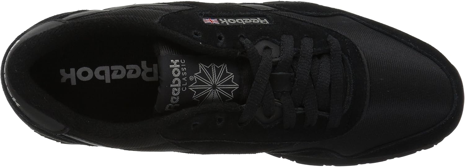 Reebok Men's Classic Nylon Sneaker, Black/Black/Carbon, 6