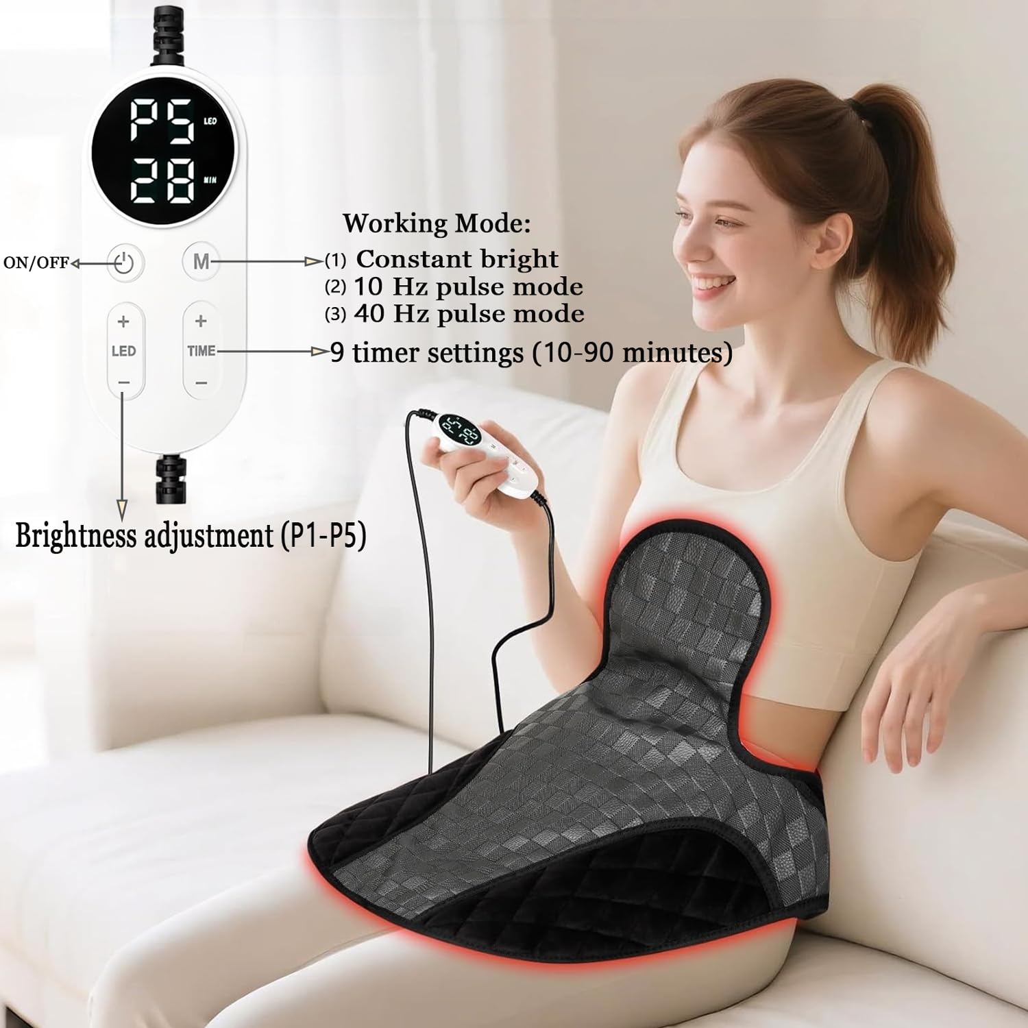 Terapia de Luz Roja e Infrarroja para Cuello Hombros Cervical Espalda Alivio del Dolor, Almohadilla Térmica Infrarroja, 660nm 850nm Lámpara de Infrarrojos Luz Roja Terapia Muscular y Articulaciones