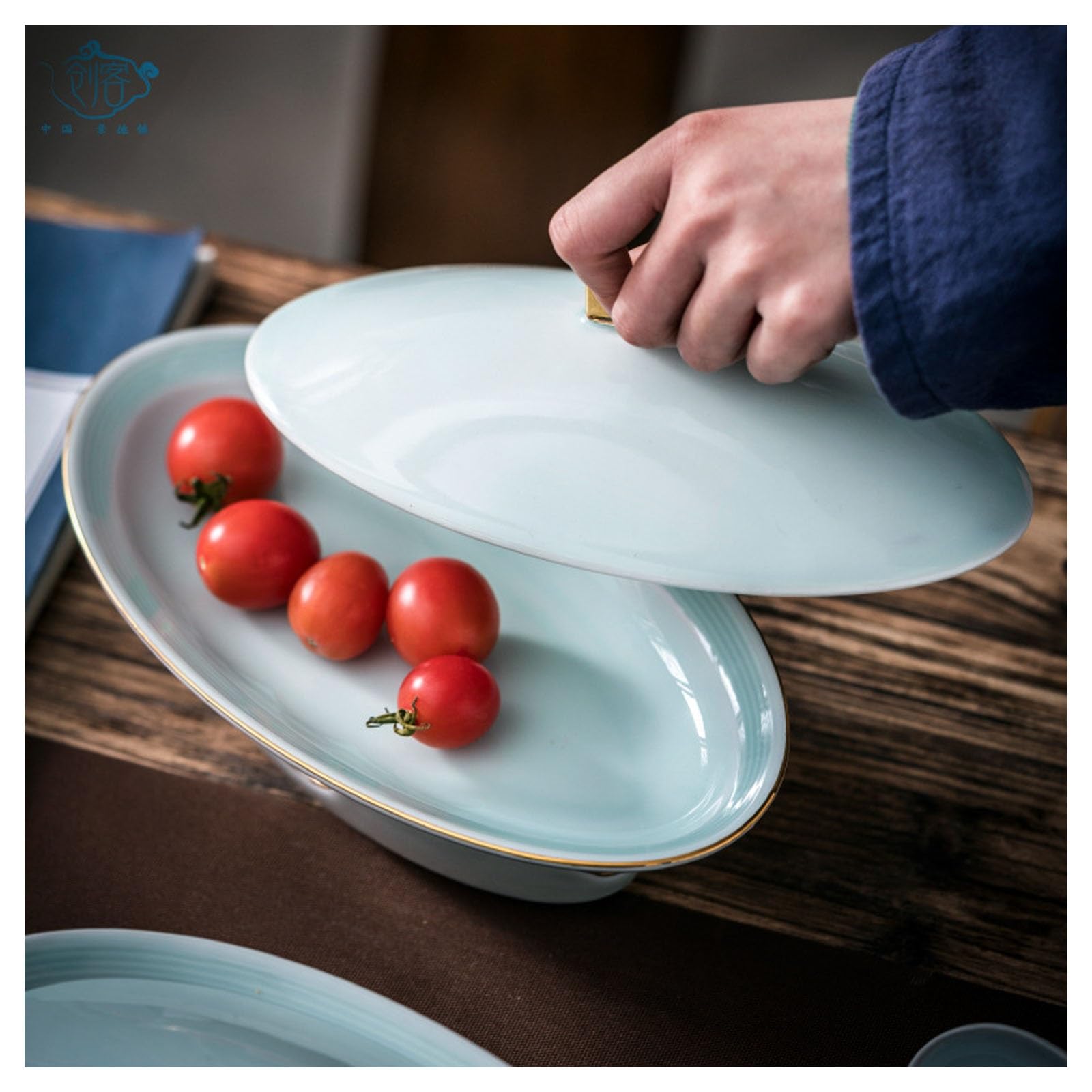 Scaldavivande da buffet, scaldavivande rotondo in ceramica con coperchi, ideale per matrimoni, ristoranti e buffet, vassoio per alimenti per catering, eventi