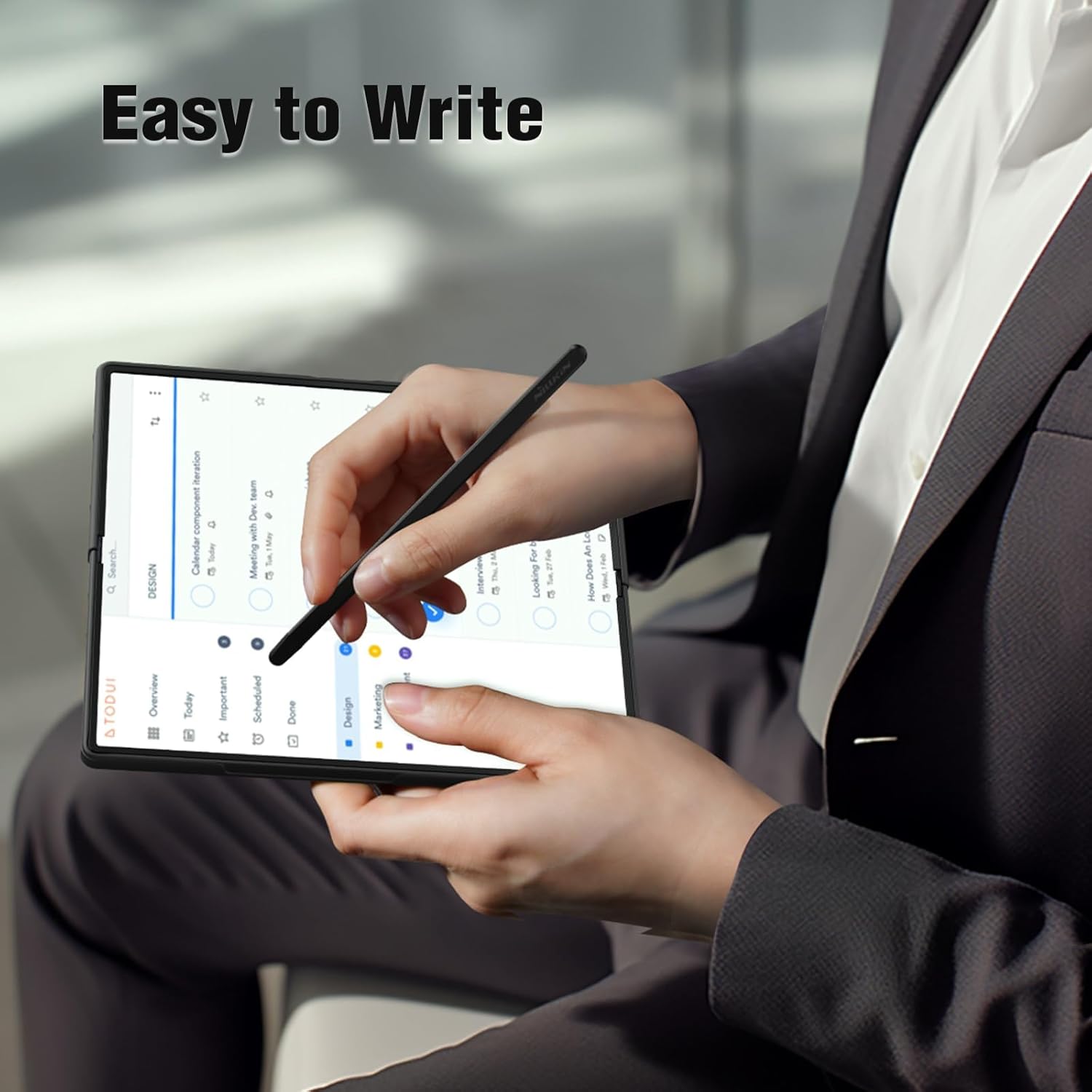 for Samsung Fold 7 Case with Built-in Slim Writing Capacitance Pen, Superior Liquid Silicone & Wireless Charging & S Pen Holder Slot Protective. Black