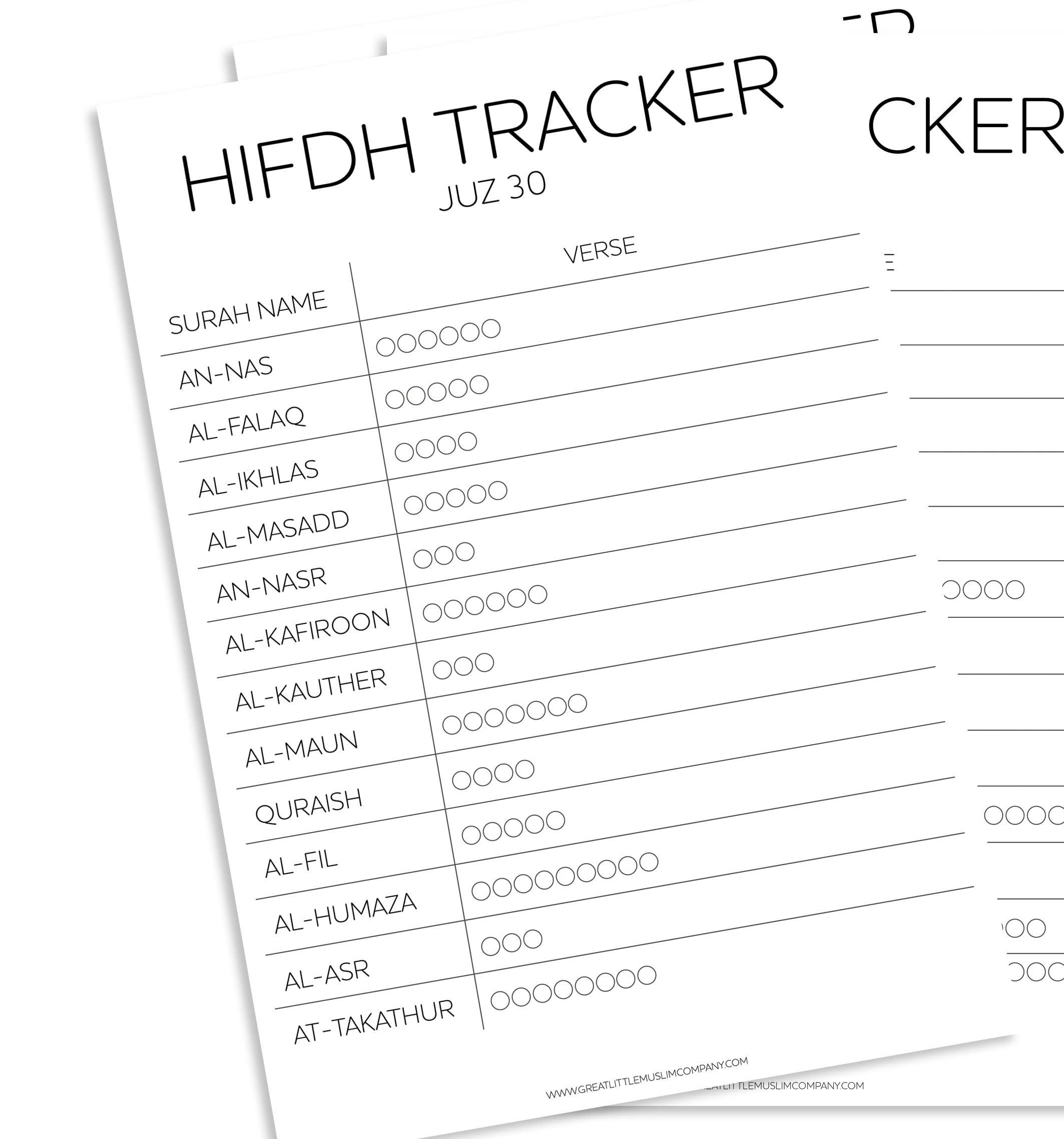 GLMCo - Hifdh Quran Memorisation Tracker Juz Amma Chart, Laminated A4 Hifdh Progress Chart for Muslim Kids, Reusable Islamic Stationery Gift UK