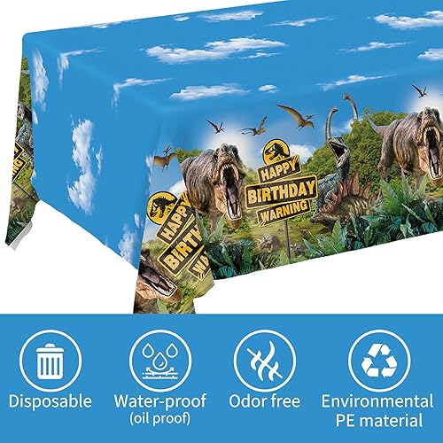 Miniatura 6 de Suministros de fiesta de cumpleaños de dinosaurios, mantel desechable rectangular de plástico impermeable para niños y niños, fiesta de cumpleaños,