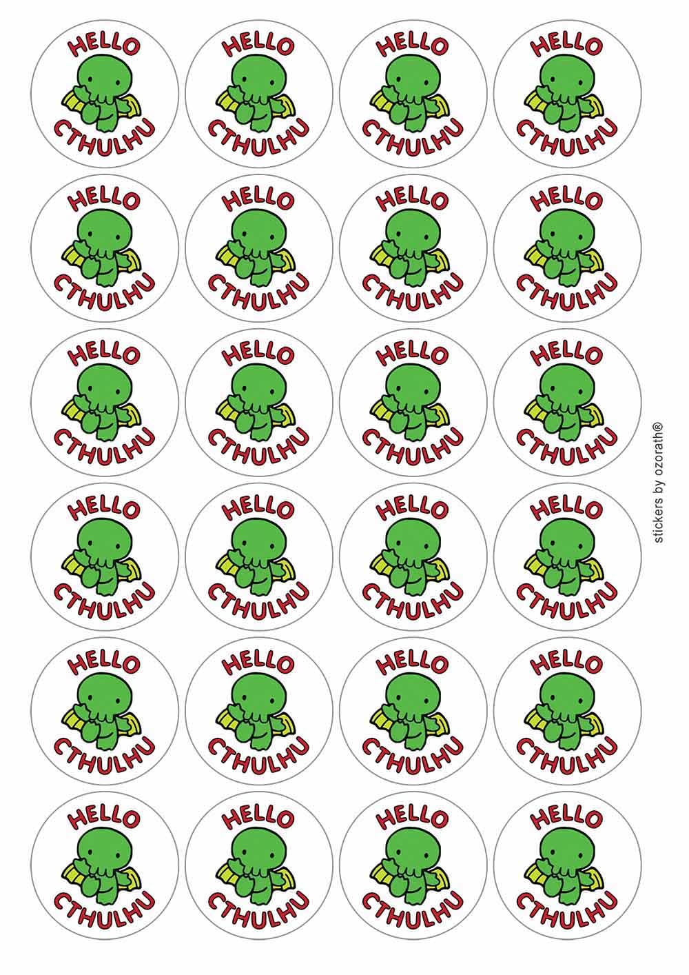 Ozorath Multicolor Hello Cthulhu Circular Matt Paper Stickers A4 Sheet Of 24 (Each Sticker Is 45Mm Diameter)