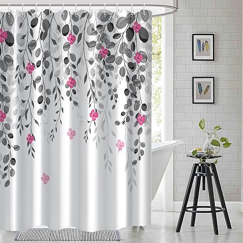 Miniatura 39 de Cortina de ducha verde salvia con eucalipto, cortina de ducha de tela impermeable con hojas de planta de primavera, cortina de ducha acuarela verde