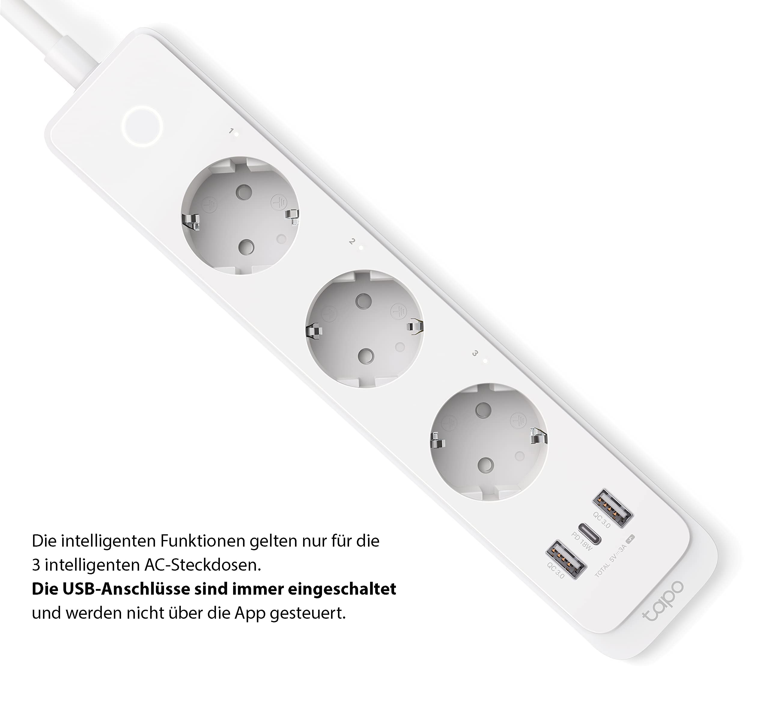 TP-Link Tapo P300 steckdosenleiste mit 2 USB-Anschlüsse & 1 Type C-Anschlüsse,Mehrfachsteckdose Sicherheitsgarantie,funktioniert Alexa,Google Home,HomeKit Sprachsteuerung,Fernzugriff,1.5M,Weiss