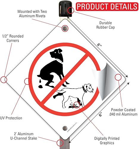 Miniatura 2 de Letrero de patio sin excremento y orina – Letrero de patio sin perro premontado en estaca de 2 pies – Letrero exterior de aluminio sin óxido sin