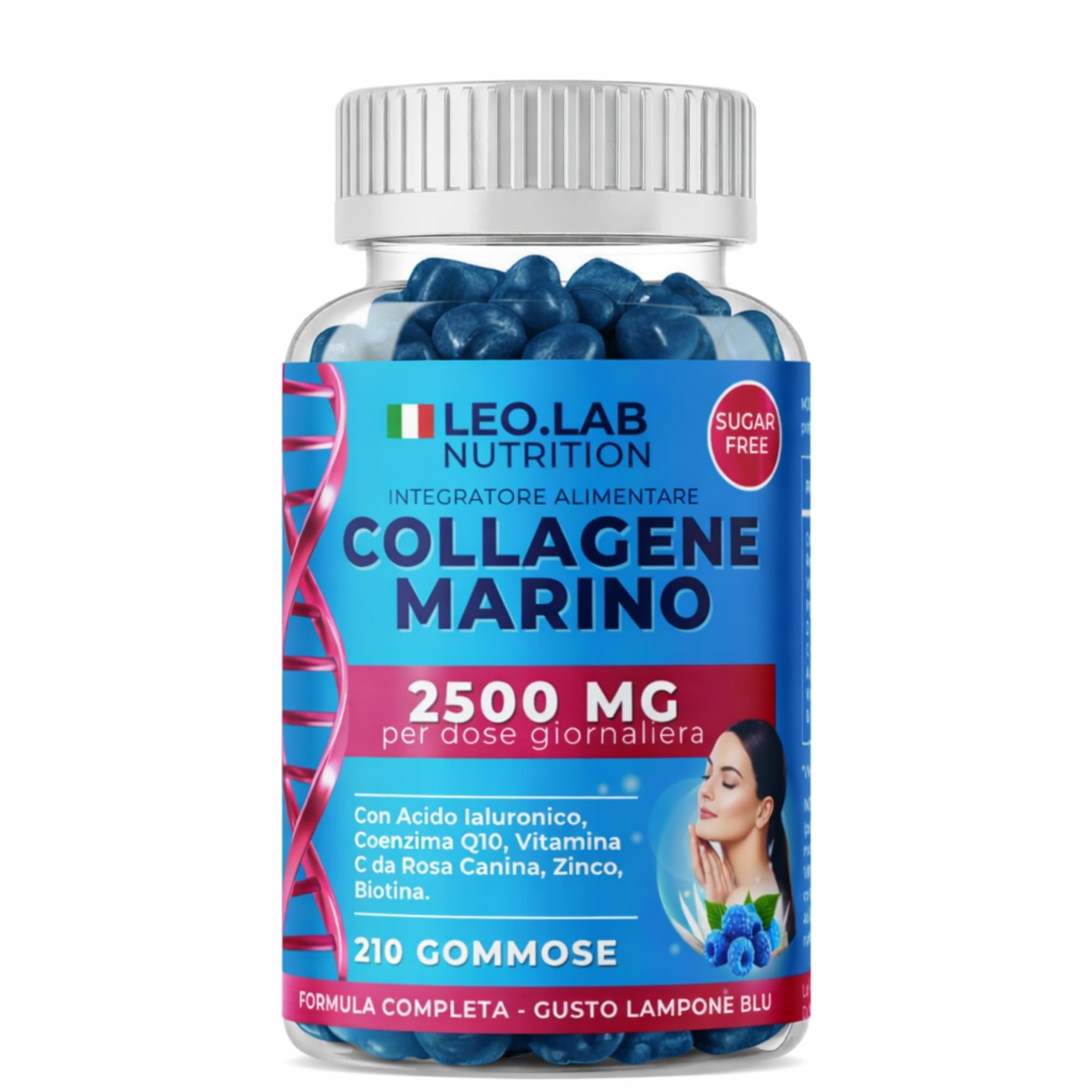 Collagene Marino con Acido Ialuronico 2500mg 210 Gummies - Con Vitamina C, A, Zinco Q10 per la Funzione e Mantenimento della Pelle, Capelli e Unghie