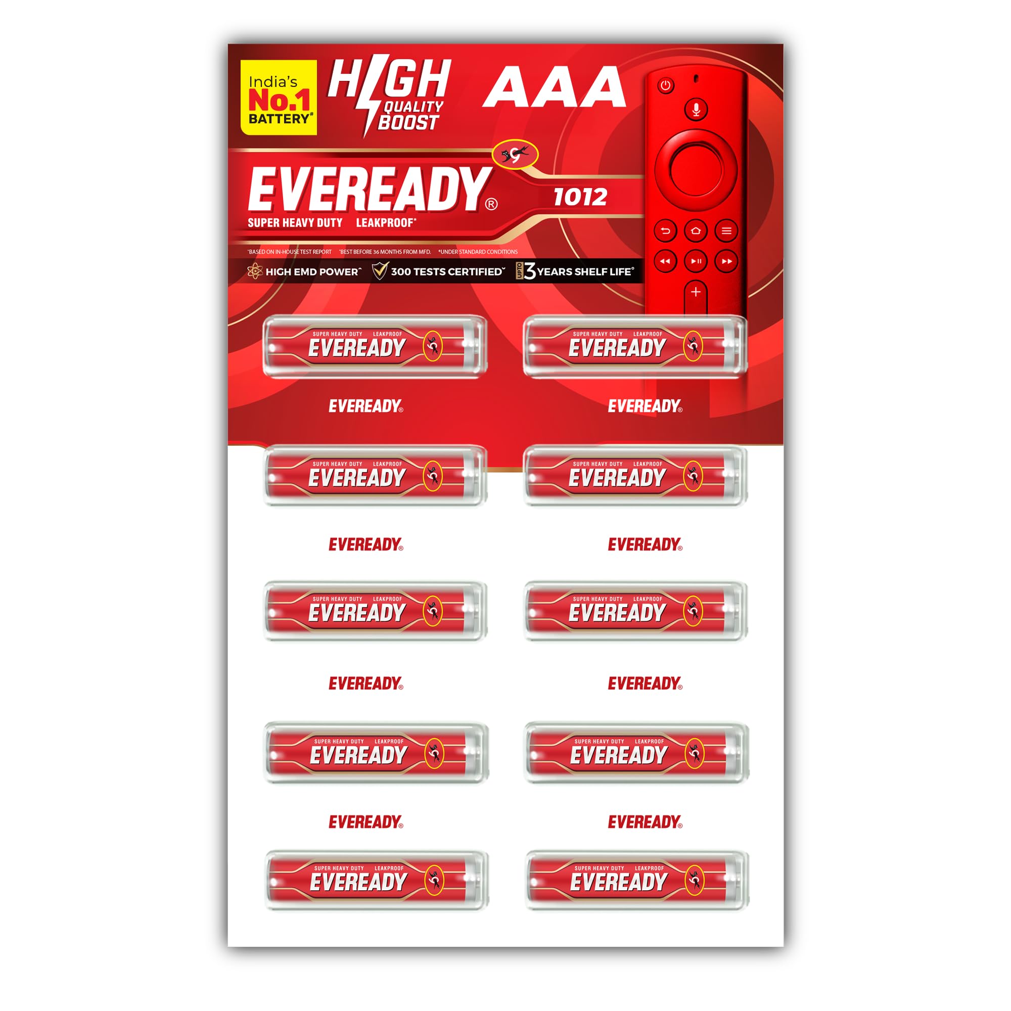 Eveready Carbon Zinc AAA Battery, Anti-Leak, 3X EMD Power, 300 Test Certified, Suitable for Regular-Drain Devices & Toys, Pack of 10-image-34