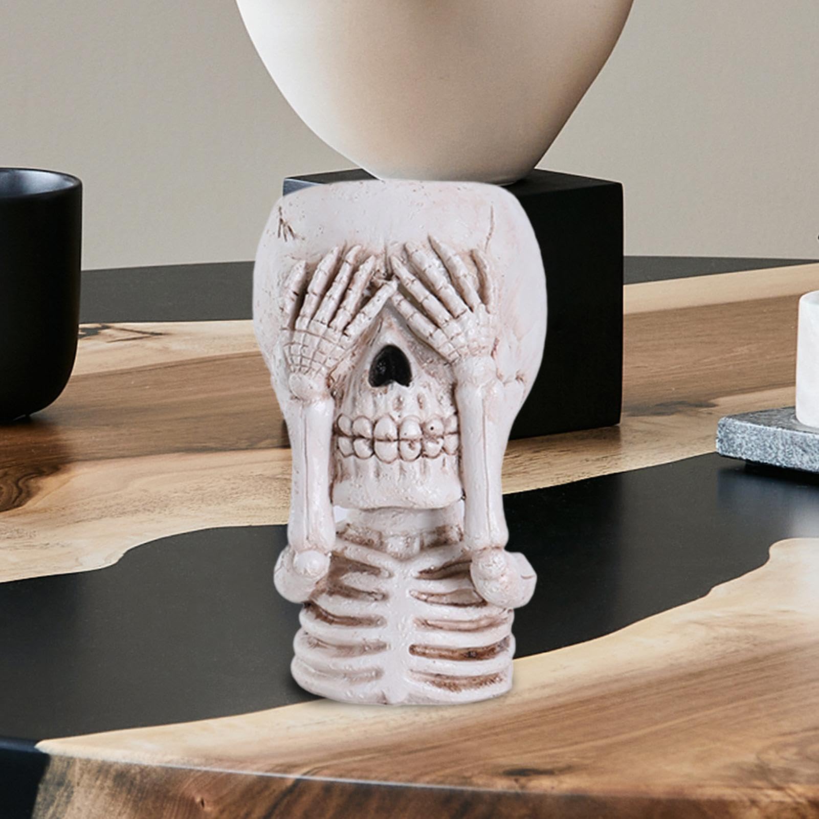 Vaso da fiori a forma di teschio, vaso per piante grasse, vaso gotico, decorazione per Halloween, vaso in resina per piante da interno ed esterno
