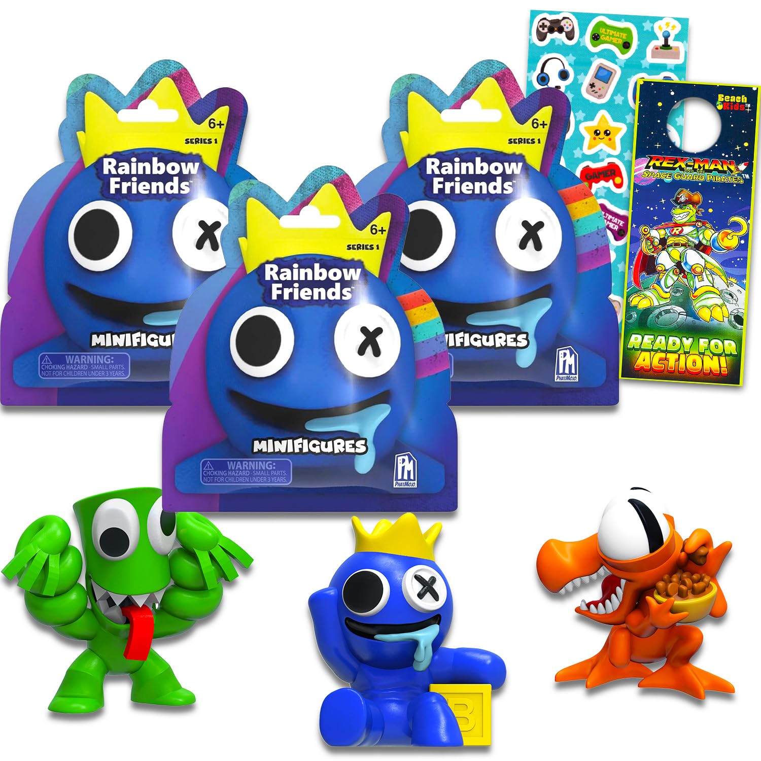 RobloxRainbow Friends Mystery Blind Bags Toys Set - 3 Pack Rainbow Friends Surprise Bags Bundle with Horror Themed Rainbow Friends Mini Figures Plus Stickers | Rainbow Friends Party Favors, Supplies