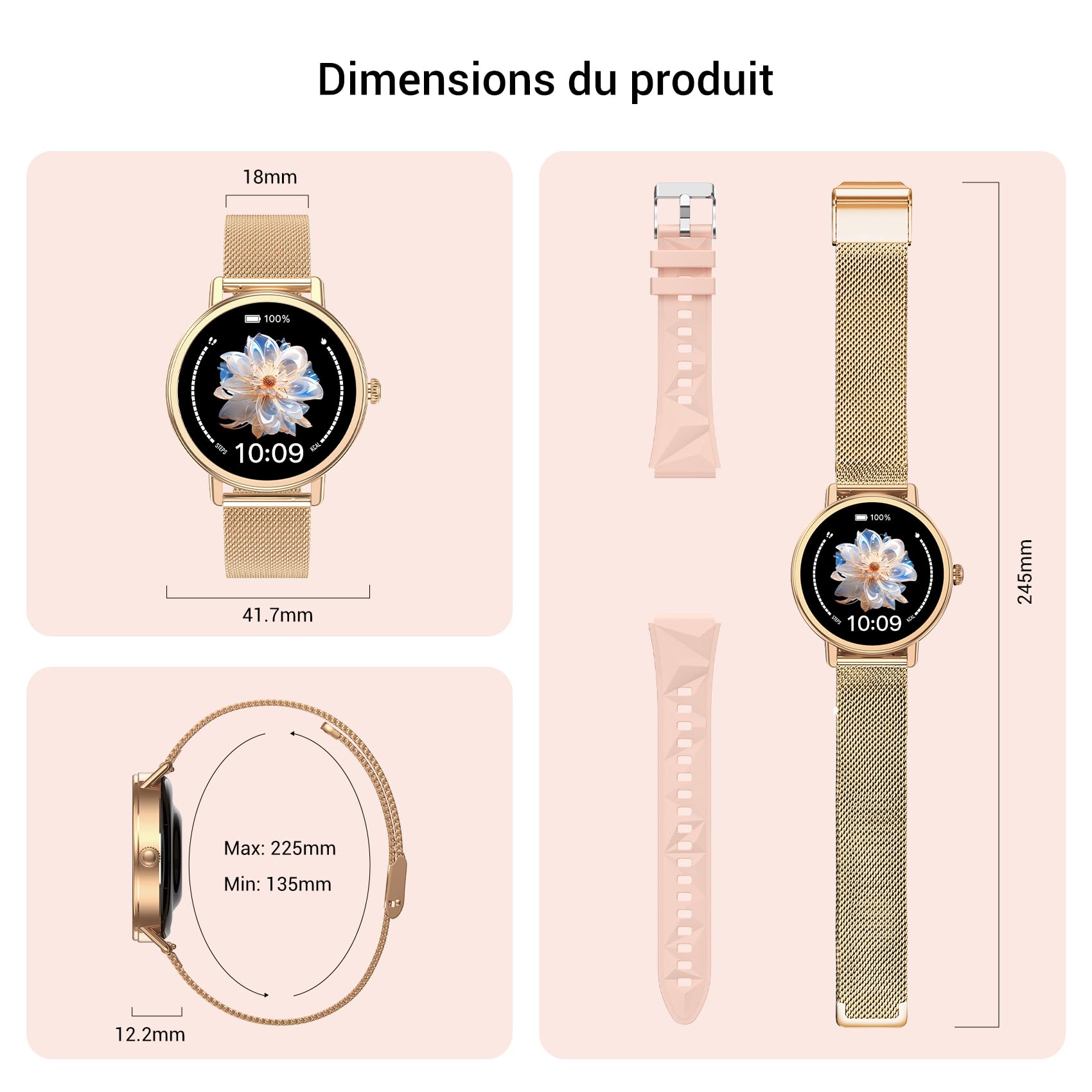 Blackview Montre Connectée Femme Homme avec Appel Bluetooth,Smartwatch avec Réveil intelligent, 24H Sommeil/Fréquence Cardiaque/SpO2,100+ Mode Sportifs Montre, Fitness Podomètre Compatible Android iOS