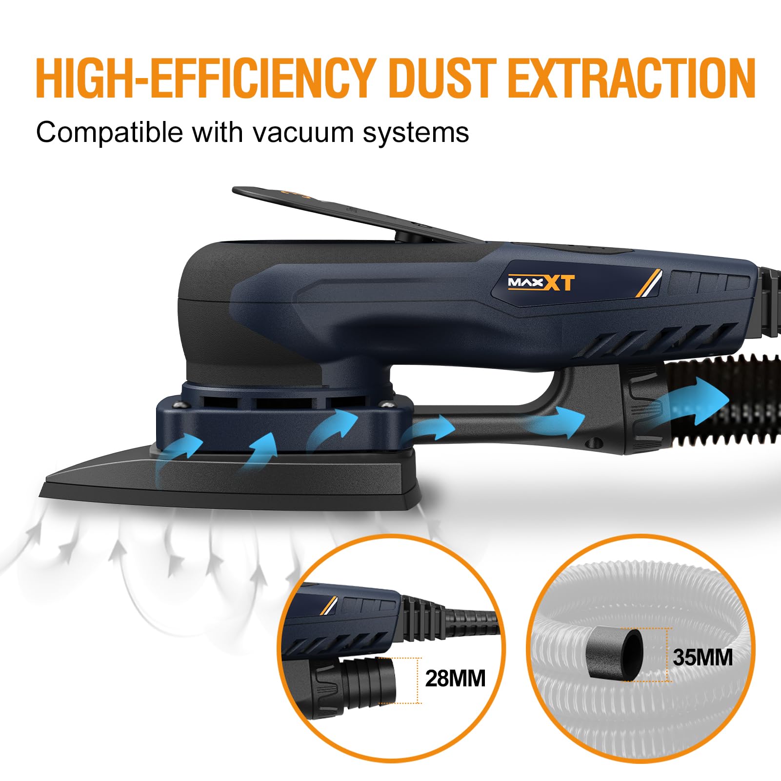 MAXXT Levigatrice Delta e Rettangolare 2IN1 brushless 350W, Diametro orbitale: 3,0mm, 6 velocità regolabili (4000-10000 giri/min), Arresto in 1-2 secondi, Include 20 fogli abrasivi, per angoli stretti