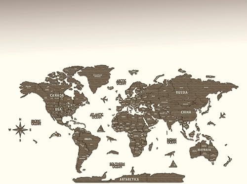 Mapa del mundo de madera 3D multicapa, mapa de viaje con estados y capitales, decoración de pared para la nueva casa, regalo para viajeros,