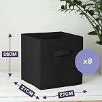 Matana 11" panier de rangement en cube de tissu collapsible de pouce avec poignées, 8 Pack (Noir) Organisateur Boîte de rangement Cube pour vêtements, jouets, armoire & Chez soi (27.5 x 27.5 x 28cm)