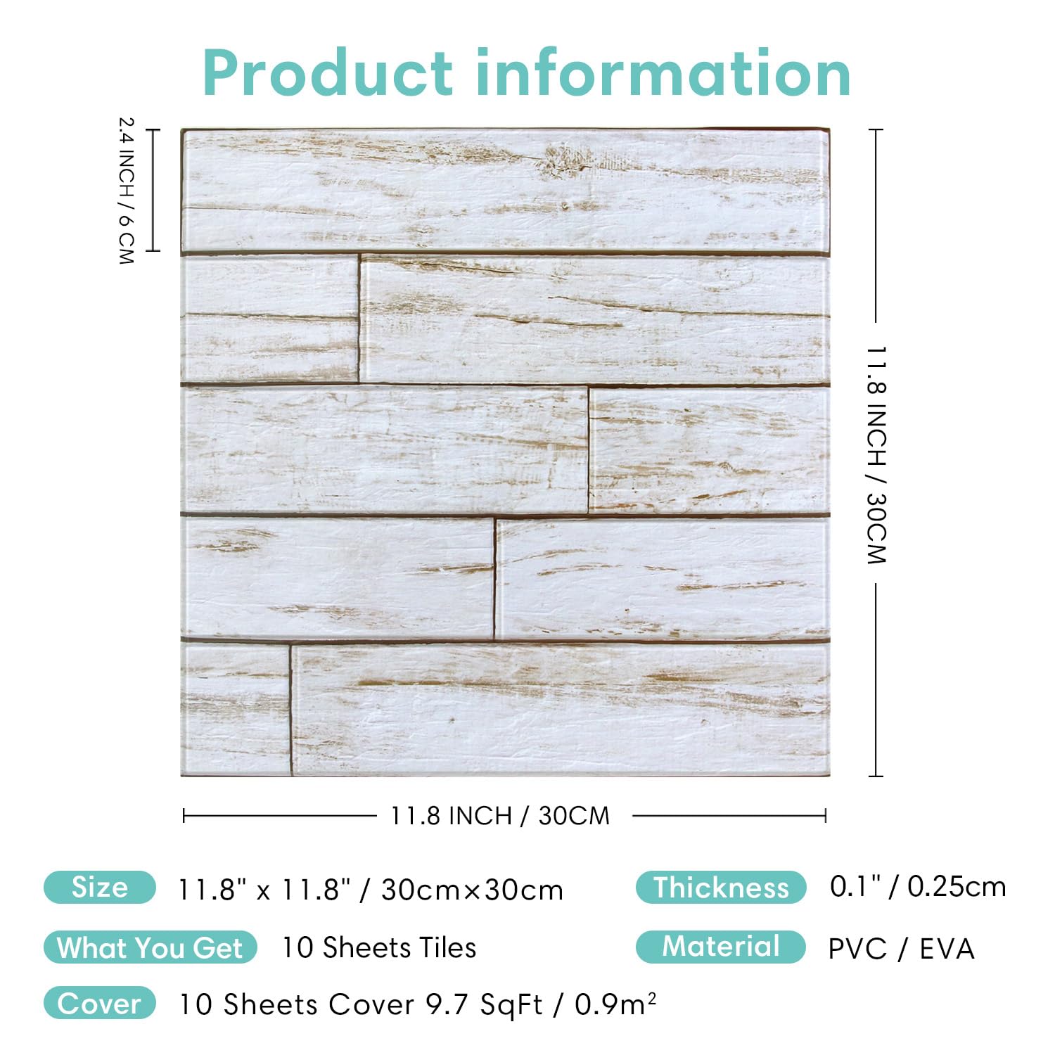 Commomy Papel pintado de madera 3D autoadhesivo para pared, 10 unidades, 30