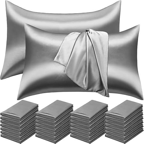 Paquete de 30 fundas de almohada de seda de satén a granel para cabello y piel de 20 x 30 pulgadas, tamaño Queen King a granel, fundas de almohada