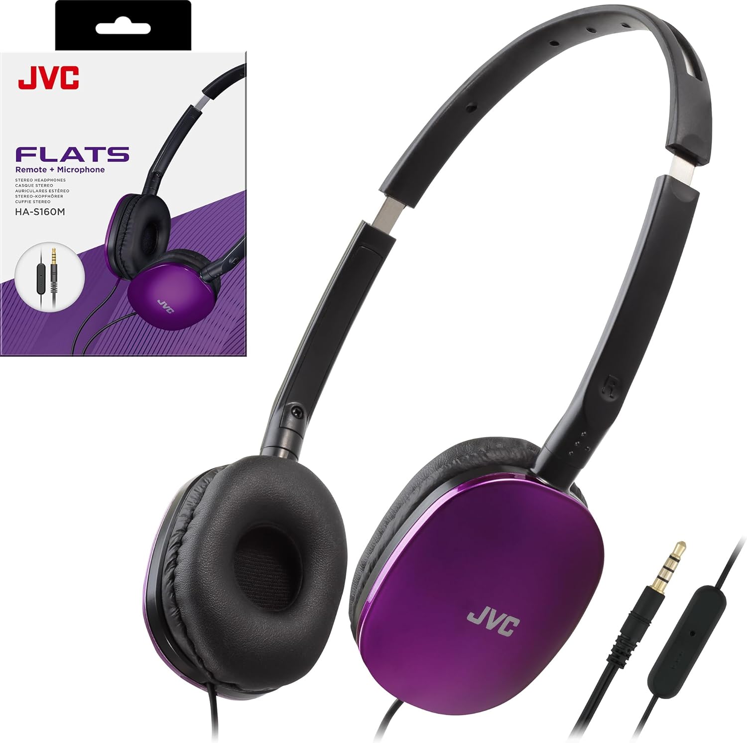 JVC Flats On-Ear Wired Headphones - Flat Foldable Design - 30mm Driver for Powerful Sound - Soft Ear-Pads for Comfort – Steel Headband - Lightweight & Portable - PC/Laptop/Gaming - 3.5mm Slim Plug