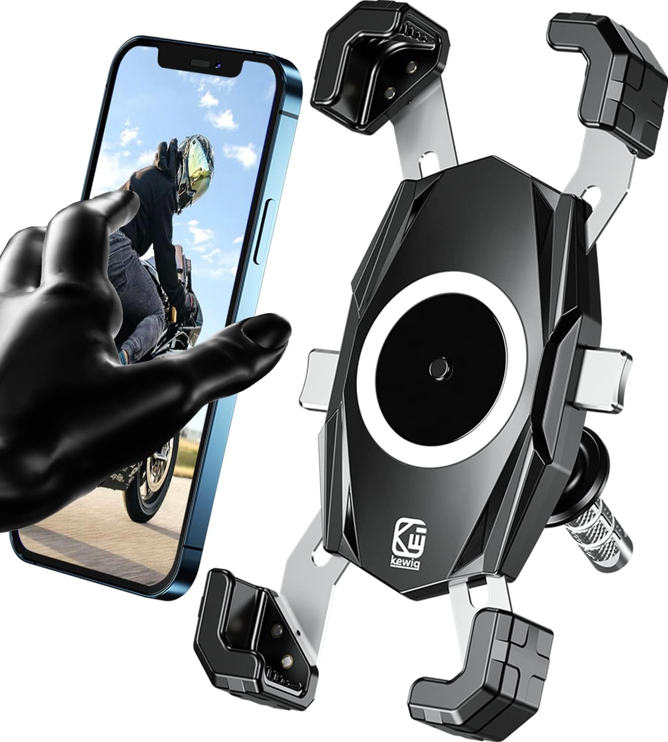 Motorcycle Fork Stem Phone Mount, Motorcycle Phone Mount, 1S One-Push Automatically Lock & Release, Fits for Fork Stem 12-25.4mm in Diameter, for 4.0-6.9" Cellphones